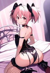 ai_generated ass ass_focus back_view big_ass black_ribbon butt_focus fishnets goth goth_girl hair_ribbon high_heels madoka_kaname madoka_worship magical_girl mahou_shoujo_madoka_magica pink_eyes pink_hair puella_magi_madoka_magica ribbon ribbons twintails