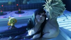 3d 3d_(artwork) akidia bathing bathroom bathtub big_breasts black_hair cloud_strife final_fantasy final_fantasy_vii final_fantasy_vii_remake light-skinned_female light-skinned_male light_skin looking_at_partner naked naked_female night red_eyes tagme tifa_lockhart