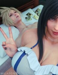 1boy 1girls 3d after_sex asian asian_female ass big_ass bikini bikini_top breasts cloud_strife exhausted female final_fantasy final_fantasy_vii final_fantasy_vii_remake guy_tired_after_sex_(meme) large_breasts looking_at_viewer male meme milapone selfie solo swimsuit tifa_lockhart