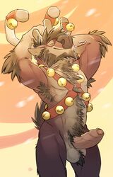 1boy 2014 abs anthro antlers armpit_hair armpits arms_above_head ball_tuft balls ballsack beard bell biceps big_balls body_fur body_hair bottomless brown_fur brown_hair candy_cane cervine chest_tuft christmas closed_eyes deer erection facial_hair fluffy_tail foreskin happy_trail harness holidays humanoid_penis intact jingle_bells male male_only male_pubic_hair mammal masculine mature_male muscles muscular_male no_swift partially_retracted_foreskin pecs penis pubes raised_tail reindeer scrotum smile smooth_fur solo testicles uncut veiny_penis