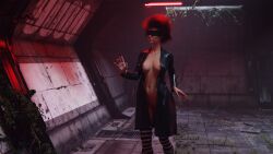 3d 3d_(artwork) akidia big_breasts blindfold blindfolded leather_jacket light-skinned_female original original_character red_hair ruins sci-fi stockings tagme