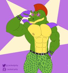 alligator alligator_tail alligatorid alligatorid_humanoid animatronic anthro artist_request background biceps big_bulge body_markings crocodile crocodile_tail crocodilian crocodylid facial_markings five_nights_at_freddy's five_nights_at_freddy's:_security_breach fnaf green_body hand_on_hip lighting_bolt looking_away machine male male_only mohawk mohawk_(hairstyle) montgomery_gator_(fnaf) muscular muscular_anthro muscular_arms muscular_male muscular_thighs non-human non_mammalian_nipples pink_glans red_hair reptile reptile_humanoid robot robot_humanoid scottgames simple_background solo solo_focus solo_male spiked_bracelet spotted_body steel_wool_studios tail tail_markings tattoo two_tone_body