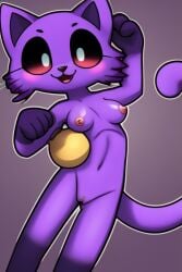 ai_background ai_generated breasts catnap catnap_(poppy_playtime) critters_(poppy_playtime) domestic_cat furry_only heuryus_(artist) no_humans poppy_playtime poppy_playtime_(chapter_3) purple_body purple_fur purple_skin pussy simple_background smiling_critters