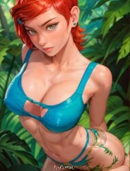 1girls ai_generated ass ben_10 bikini breasts butt_focus cute_face cute_male elygordan elygordanart female female_only gigantic_ass gigantic_belly gigantic_breasts gigantic_nipples green_eyes gwen_tennyson huge_balls huge_breasts huge_butt huge_nipples hugeboobs jungle jungle_girl looking_at_viewer milf patreon red_hair solo swimsuit