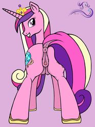2014 alicorn anatomically_correct anatomically_correct_pussy animal_genitalia anus ass breasts clitoral_winking clitoris crotchboobs crown cutie_mark dock equine equine_pussy female feral friendship_is_magic fur hair hoffi horn looking_at_viewer looking_back mammal multicolored_hair my_little_pony pink_fur presenting presenting_hindquarters princess_cadance_(mlp) puffy_anus purple_eyes pussy smile solo wings
