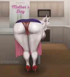 absurd_res anthro anus apron ass bent_over big_breasts big_butt bodily_fluids bovid breasts butt_focus caprine clothing female flushed footwear genital_fluids genitals goat hi_res high_heels huge_butt lactating looking_at_viewer looking_back mammal milk nipples panties pussy red_eyes solo sunstripe toriel translucent translucent_clothing undertale_(series) underwear vaginal_fluids wide_hips