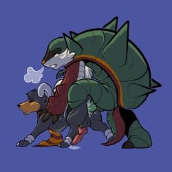 adamant_monster anal anal_sex animal_genitalia balls big_dom_small_sub canine_penis chesnaught duo gay houndoom knot male nintendo penetration penis pokemon size_difference video_games