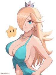 blonde_hair blue_eyes breasts daymandraws female female_only luma mario_(series) nintendo princess_rosalina solo super_mario_galaxy