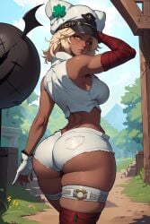 ai_generated big_butt booty_shorts crop_top female guilty_gear huge_ass looking_at_viewer mfcg ramlethal_valentine thick_thighs thigh_strap thighs video_games