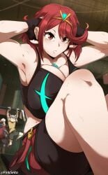 1girls breasts core_crystal female hi_res huge_breasts nintendo pinkseito pyra_(xenoblade) red_eyes red_hair short_hair sit-ups sportswear sweat thick_thighs wide_hips working_out xenoblade_(series) xenoblade_chronicles_2