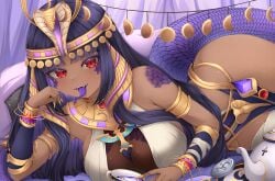 1girls 2d 2d_(artwork) animal_tail bed bedroom big_breasts big_tail blue_hair brown-skinned_female egyptian_clothes egyptian_female female female_focus female_only front_view golden_hair_ornaments golden_nails hair_ornament high_resolution highres hourglass_figure jewelry latam_virtual_youtuber long_hair long_tongue looking_at_viewer lying lying_on_bed monster_girl naya_onuphyrus open_mouth purple_background red_eyes saino shironagase smiling smiling_at_viewer snake_girl solo solo_female solo_focus tea_cup tongue tongue_out virtual_youtuber voluptuous voluptuous_female vtuber vtuberfanart young younger_female