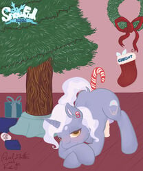 anal balls blush candy_cane christmas ear_piercing equine feral gift holidays horn legwear male male_focus male_only mammal my_little_pony penis piercing pixelflutter pokey_pierce_(mlp) red_note snowfall solo stockings unicorn wreath