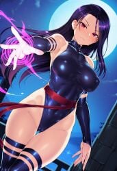 1girls ai_generated big_breasts breasts hallofisaac leotard long_hair marvel marvel_comics psylocke purple_hair red_eyes thick_thighs thighhighs thighs x-men