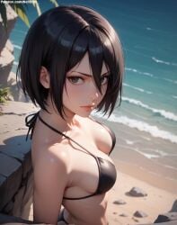 1girls 2d ai_generated ass athletic athletic_female attack_on_titan bare_shoulders beach belly big_breasts bikini curvy curvy_figure cute cute_face detailed eyelashes eyeshadow female female_only fit fit_female focus high_quality large_breasts legs light-skinned_female light_skin lips lipstick looking_at_viewer makeup mascara midriff mikasa_ackerman nero100 outdoors pale-skinned_female pale_skin posing seductive seductive_look shingeki_no_kyojin short_hair stable_diffusion thick_thighs