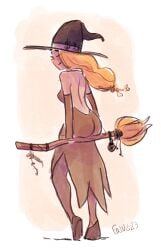 1girls amber_(faune) broom faune hoof_boots witch_hat