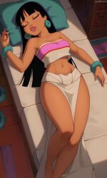 ai_generated ass bandeau bigmic145 breasts chel chel_(the_road_to_el_dorado) dark-skinned_female dreamworks jewelry loincloth midriff navel, sleeping solo solo_female the_road_to_el_dorado