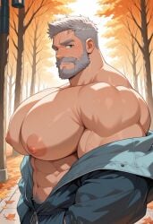 1boy ai_generated bara bara_tiddies bara_tits big_chest big_pecs busty huge_chest huge_pecs male male_only solo solo_male