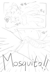 absurd_res anthro arthropod chinese_text comic domestic_cat felid feline felis fly_(animal) foreskin hi_res human humanoid humor insects male male_focus male_only mammal mika_(mikanishi) mikanishi monochrome mosquito penis solo text