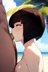 1boy 1boy1girl 1girls ai_generated balls_deep beach blowjob bob_cut brown_eyes brown_hair dark-skinned_male deepthroat female hetero nabiki_tendo naked naked_female nude nude_female ocean oral outdoors palm_tree ranma_1/2 self_upload side_view stable_diffusion straight