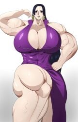 beautiful_face beefy_arms boa_hancock clothed dark_hair elegant_pose light-skinned_female muscle_fetish muscular_female nikutsuki purple_clothing solo_female