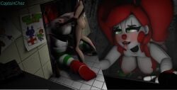 1boy 1girls 3d animatronic artist_name ass circus_baby_(fnaf) faceless_male five_nights_at_freddy's five_nights_at_freddy's:_sister_location larger_female nipples penetration robot sfm split_screen straight stuck summer_of_87_baby taller_girl