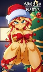 ai_generated equestria_girls mlp_g4 my_little_pony mylittlepony santa_claus santa_costume santa_hat sunset_shimmer