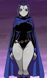 ai_generated big_ass big_breasts cape curvy dc dc_comics female female_focus goth goth_girl leotard raven_(dc) rcos sexy solo solo_female solo_focus