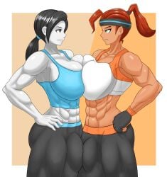 2futas abs absurd_res company_connection crossover dark-skinned_futanari futanari hi_res muscular_futanari ring_fit_adventure ring_fit_trainee_(female) symmetrical_docking trait_connection turkey_system wii_fit wii_fit_trainer