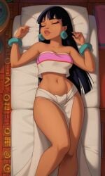 ai_generated ass bandeau bigmic145 breasts chel chel_(the_road_to_el_dorado) dark-skinned_female dreamworks jewelry loincloth midriff navel, sleeping solo solo_female the_road_to_el_dorado