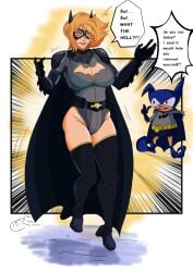 1girls bat_costume bat_cowl bat_symbol batman batmite batsuit big_ass big_breasts big_butt black_cape blonde_female blonde_hair blonde_hair_female blue_eyes bob_cut breasts breasts_bigger_than_head bruce_wayne bubble_ass bubble_butt cape cleavage cleavage_cutout cleavage_window dc dc_comics dialogue dialogue_bubble domino_mask exposed_thighs female female_focus gauntlets gender_transformation genderswap_(mtf) hourglass_figure jmermelade karen_starr kryptonian male_to_female power_girl rule_63 superheroine text text_bubble thick thick_ass thick_legs thick_thighs thigh_highs transformation wide_hips