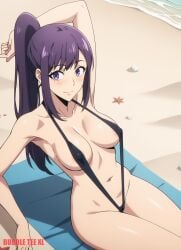 1girls ai_assisted ai_generated beach big_breasts black_sling_bikini breasts female female_only looking_at_viewer sling_bikini solo_leveling sung_jin-ah webtoon webtoon_waifu