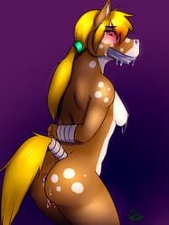 anthro anus ass blonde_hair blush bound breasts crying cum diegojhol equine female hair horse mammal nude pussy sideboob solo tail_wrap tears