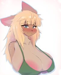 areolae big_breasts blonde_hair blush bra breasts bust busty busty_female cute deer exposed_areolae female female_only huge_breasts long_hair looking_at_viewer marie_(misuzugon) mrgolla nipple_outline nipples oerba_yun_fang visible_areolae