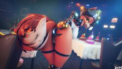 16:9 3d animatronic anthro ass bent_over bent_over_with_legs_held_straight bicorne big_breasts black_clothing black_headwear blender_(artwork) bottomless bottomless_anthro bottomless_female breasts canid canine clothed clothing digital_media_(artwork) female five_nights_at_freddy's fox foxy_(fnaf) foxy_(mayosplash) genitals headgear headwear hi_res hook hook_hand inside looking_at_viewer looking_back looking_back_at_viewer machine mammal pirate pirate_hat pussy rear_view robot robot_anthro scottgames smile smiling_at_viewer solo tail tongue tongue_out watermark widescreen yellow_eyes zealousrocket