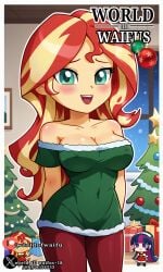 ai_generated equestria_girls mlp_g4 my_little_pony mylittlepony santa_claus santa_costume santa_hat sunset_shimmer