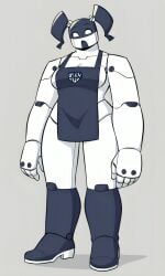 :0 :o ai_generated alternate_design apron apron_only big_female boots dark_blue_hair female gray_background heel_boots joints large_female looking_at_viewer my_life_as_a_teenage_robot naked_apron nickelodeon nicktoons no_pupils nude open_mouth pixai robot robot_girl robot_humanoid simple_background solo tall taller_girl twintails white_eyes white_skin xj-8