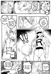 ambiguous_gender ball_gag black_and_white blush collar comic eeveelution english_text espeon eudetenis experiment female gag group human internal male mammal manga monochrome nintendo pinheadchains pokemon pussy speculum sweat text translated video_games