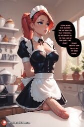 1futa ai_generated big_ass big_breasts big_penis clothed curvy curvy_figure day daytime dialogue dickgirl english english_text futa_focus futa_only futanari hands_behind_back hourglass_figure huge_cock indoors kinkyra kitchen maid maid_outfit maid_uniform miniskirt penis_out red_hair skinny skirt skirt_lift solo solo_focus solo_futa tight_clothes tight_clothing veins_on_dick veiny_penis