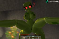 1female 1girls big_breasts big_breasts confused_look crabofgarry creeper creeper_(minecraft) creeper_girl dominant_female exposed_breasts exposed_pussy female massive_boobs massive_breasts minecraft tagme thicc_thighs thick_thighs