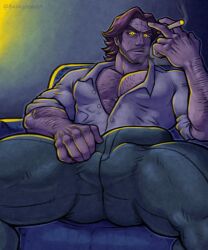 bara baragoon64 big_bulge bigby_wolf brown_hair bulge clothing daddy erection_under_clothes fables flaccid male male_only manly mature_male muscular_male penis_outline solo solo_male the_wolf_among_us tight_clothing