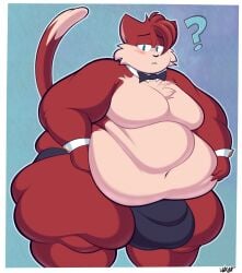 1boy ? anthro belly bowtie bowtie_collar bulge bulge_through_clothing bulge_under_clothes butler butler_uniform fat feline feline_humanoid fur_tuft furry fursona green_eyes hips large_bulge large_moobs male male_focus male_only moobs mostly_nude mostly_nude_male overweight overweight_male question_mark red_fur stomach tan_fur thick_thighs thighs thong unixcat unixcat weight_gain wide_hips