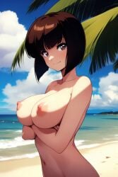 1girls ai_generated beach bob_cut brown_eyes brown_hair crossed_arms detailed_background female female_only large_breasts nabiki_tendo naked nipples nude ocean palm_tree ranma_1/2 self_upload smile solo stable_diffusion upper_body