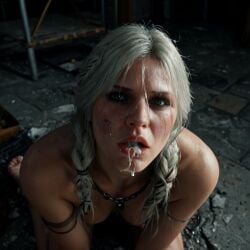 after_oral ai_generated braid breasts cd_projekt_red ciri completely_nude cum cum_in_mouth female gazmandros light-skinned_female looking_at_viewer mascara nipples nude scar solo the_witcher_(series) the_witcher_4 white_hair