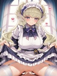 ai_generated breasts clitoris cowgirl_position cum_in_pussy dragon_girl dragon_horns dragonmaid_series_(yu-gi-oh!) dress dress_lift dress_pull fat_thighs female female_focus female_on_male female_on_top female_penetrated garter_belt green_hair heart hearts_around_head large_breasts latys_dragonmaid looking_at_viewer maid maid_apron maid_headdress maid_outfit maid_uniform penetration penis penis_in_pussy spread_legs spreading straddling thick thick_thighs thighhighs thighs white_legwear yu-gi-oh!