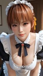 ai_generated brown_hair dead_or_alive dead_or_alive_5 dead_or_alive_xtreme_venus_vacation faceless_female hazel_eyes kasumi_(doa) love maid maid_uniform ninja_gaiden perfect_ass perfect_body perfect_legs pretty_face seductive seductive_look seductive_smile smile smiling