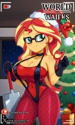 equestria_girls mlp_g4 my_little_pony mylittlepony santa_claus santa_costume santa_hat sunset_shimmer