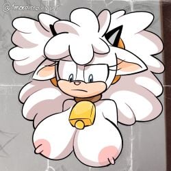 1girls 1moreirrelevant 2024 anthro big_breasts blue_eyes breasts collar cowbell female female_only furry lanolin_the_sheep large_breasts nipples nude nude_female pink_nipples sheep solo solo_female sonic_(series) sonic_the_hedgehog_(series) white_fur white_hair