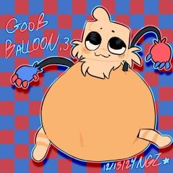 :3 balloon checkered_background dandy's_world dumb_face fat fatty furry goob_(dandy's_world) inflation newestgroundz no_genitals_shown overweight silly_face work_out