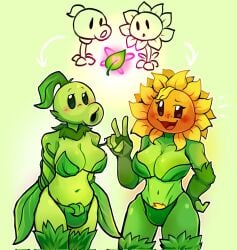 1futa 1girls anthro anthrofied ass breasts breasts bulge female flora_fauna futanari peashooter_(pvz) plant plant_girl plant_humanoid plantie plants_vs._zombies plants_vs_zombies popcap_games pussy sunflower_(pvz)