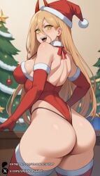 1girls ai_generated alternate_breast_size ass bare_shoulders blonde_hair breasts chainsaw_man christmas christmas_tree cross-shaped_pupils demon_horns elbow_gloves from_behind fur_trim gloves hair_between_eyes hat horns huge_ass large_breasts leotard long_hair looking_at_viewer looking_back open_mouth panties patreon_logo patreon_username power_(chainsaw_man) red_gloves red_headwear red_horns red_thighhighs santa_hat sharp_teeth sideboob smile solo symbol-shaped_pupils teeth thick_thighs thighhighs thighs thong underwear yellow_eyes